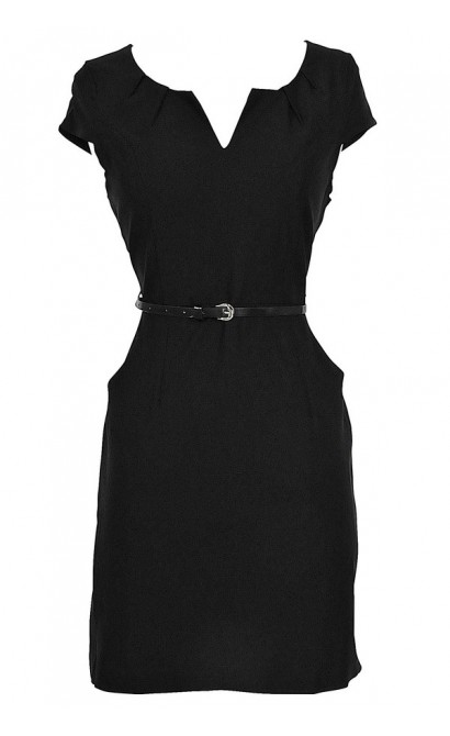 Melinda Belted Pencil Dress in Black